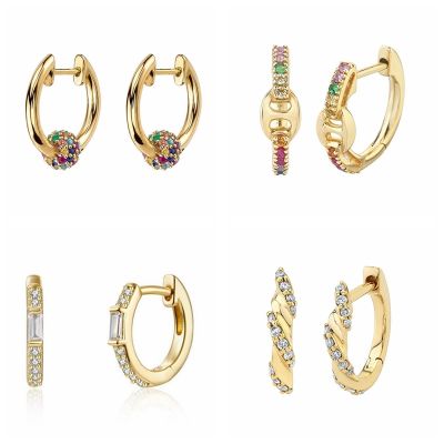 【CC】 925 Sterling Ear Needle Colorful Hoop Earrings Huggie Trend Jewelry