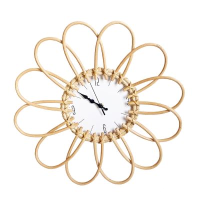 Rattan Handwoven Frame Wall Clock DIY Simple Design Wall Hanging Watch for Home Bedroom Living Room Dormitory Decorations Timin