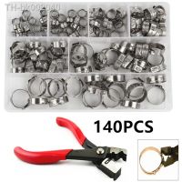 ♂ 140pcs 7-21mm Single Ear Stepless Hose Clamps Hose Clip or Clamp Pliers Hose Clamps Set 304 Stainless Steel Hose Clamps Rings