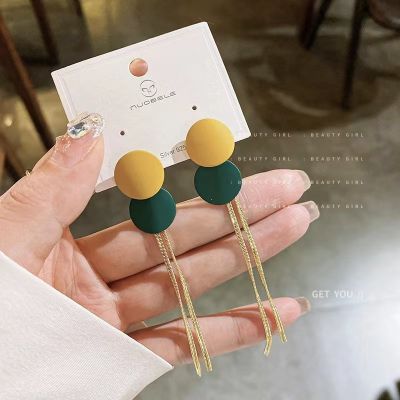 [COD] Needle Twisted Disc Chain Tassel Earrings Korean Dongdaemun Stud Personalized Design