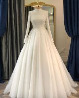Luxury Bespoke Wedding Dress High Neck A Line Beads Bodice Long Sleeves Muslim Bridal Gowns For Bride 2023 Robe De Mariée