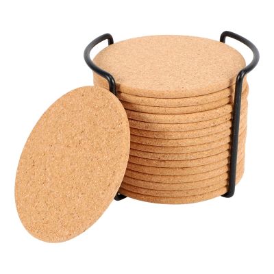 Natural Cork Coasters With Round 16pc Set with Metal Holder Storage – 1/5inch Thick, Absorbent, Eco-Friendly, Heat-Resistant, Reusable