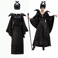 ชุดฮาโลวีน Maleficent Marlene Fisson Witch Robe Horn Witch Demon Costume การแสดงบนเวที