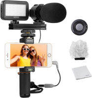 Movo Smartphone Vlogging Kit V7 with Grip Rig, Stereo Microphone, LED Light and Wireless Remote - YouTube, TikTok, Vlogging Equipment for iPhone/Android Smartphone Video Kit