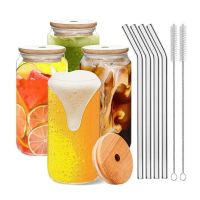 【CW】☾♀  400/550ml Glass Cup with Lid Drinkware Transparent Beer Juice Coke Can Mocha Cups Mug