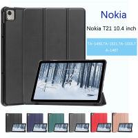 เคสแท็บเล็ตสำหรับ Nokia T21 10.4นิ้ว TA-1495,TA-1521,TA-1505,TA-1487คุณภาพสูงสีทึบขาตั้งปกหนังซองแบบพับปิด