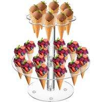 2-Tier Acrylic ice Cream Stand. 24 Holes Acrylic Ice Cream Cone Holder Stand Waffle Cone Displaying Stand for Wedding Party