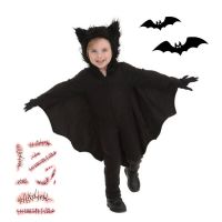 Halloween Scary Bat Cosplay Costume Set Kids Unisex Vampire Bat Costume Jumpsuit Send Horror Scar Patch and Black Gloves