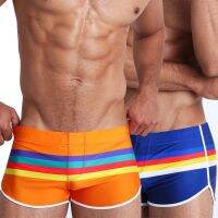 Breathable Mens Swimming Briefs 2022 Bathing Beach Wear Surf Low Waist Striped Bright Close-fitting boxer shorts Bikini Bottoms Swimwear