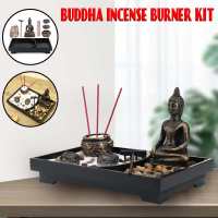 Resin Buddha Statue Zenmeditation Peaceful Relax Decor Set Spiritual Zen Garden Sand Tray Kit Buddha Incense Burner