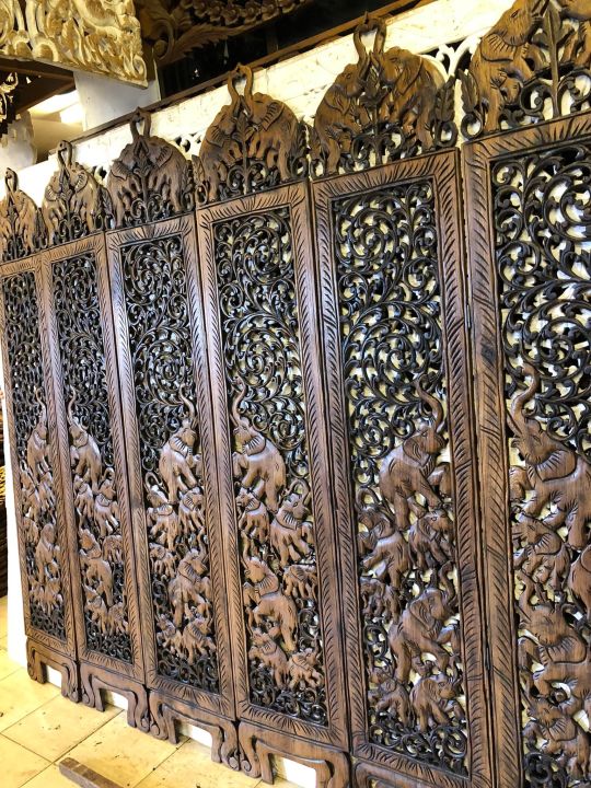 ม่านกั้น-ฉากกั้นห้อง-ไม้สักฉลุ-สูง-180-x-210-ซม-6-พับ-แกะสลัก-2-ด้าน-ฉากกั้นไม้สัก-ช้างแกะสลัก-ประตูไม้สัก-สวย-elephant-teak-wooden-carved-room-divider-partition-wall