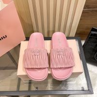 Slippers for female outerwear wearing miu miuˉinternet red insets, popular style, high appearance on the street, 2023 new pleated miu flat bottomed thick soled female slippers