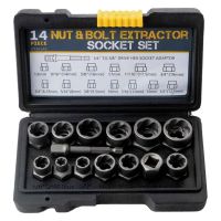 14Pcs Impact Bolt &amp; Nut Remover Set, Stripped Lug Nut Remover with Hex Adapter Extraction Socket Set