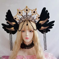 Black Bead Chain Baroque Gothic Rose Angel Wings Sun Godmothers Retro Gorgeous Halo Lolita KC Halo Crown Hair Accessories