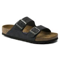 Birkenstocks Arizona Soft Footbed Oiled Nubuck Leather Unisex Regular Width Sandals In Black-752481