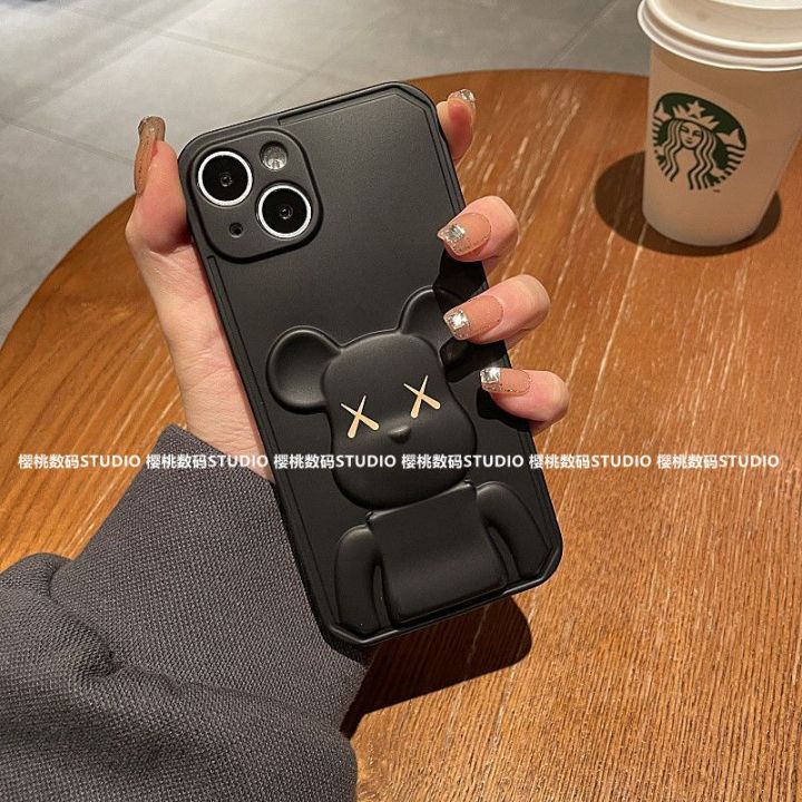 เคสโทรศัพท์-iphone-ของบริษัท-cool-black-trendy-brand-bear-apple-13-mobile-phone-case-iphone12promax-stereo-11-frosted-soft-x-xs-anti-fall