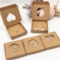 △ 50Sets Kraft Paper Handmade Jewelry Set Packing Displays Boxes Brown Necklace And Earring Gift Boxes 6x6x1cm 6x6x1.5cm