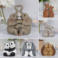 Cute Animal Love Couple Penguin Figurine Miniatures Room Decoration Elephant Bunny Cuddling Pair Figurines Statue Home Decor