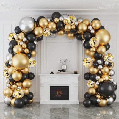 บอลลูนทองสีดำ Garland Arch ชุด Confetti บอลลูน Happy 30 40 50 ปีวันเกิดครบรอบ 30 ปี-iewo9238