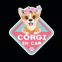 BOC20 Corgi in Car สติ๊กเกอร์ สุนัข หมา สติกเกอร์ การ์ตูน สั่งทำ สติ๊กเกอร์ติดรถ กันน้ำ ไวนิล สติ๊กเกอร์ติดรถยนต์ แต่งรถ