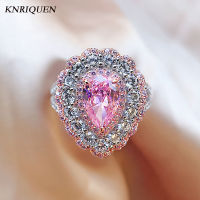 Trend Luxury 925 Sterling Silver Pink Quartz Crystal High Carbon Diamond Wedding Engagement Rings Party Cocktail Fine Jewel