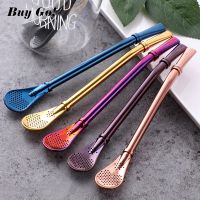 ][= Colorful 304 Stainless Steel Tea Drinking Straws Spoon Yerba Mate Tea Filter Reusable Bombilla Gourd Tea Tools Bar Accessories