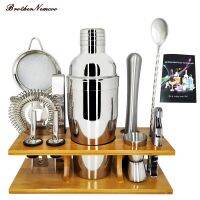 Holiday Discounts 11Pcs Bar Set 750ML Cocktail Shaker Set With Stylish Wooden Stand And Recipes Booklet Perfect Home Bartending Kit With Bar Tools