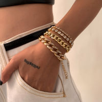 European and American fashion simple jewelry full of rhinestone Cuban buckle personality hip-hop suit bracelet for women party