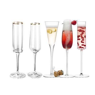 1PCS Gold Trim Champagne Flute Glasses Cocktail Glasses Elegant Designed Hand Blown Lead Free Champagne Cups
