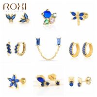 [Han ornaments] ROXI หลายสไตล์สีฟ้าเพทายแขวนต่างหูสำหรับผู้หญิงเงิน925 P Endientes Cz Huggie เจาะต่างหูห่วงสำหรับเครื่องประดับวัยรุ่น