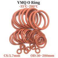 Hccdpqd ปะเก็นซีลโอริง VMQ หนา5.7Mm OD 30 200มม. ยางซิลิโคนหุ้มฉนวนเครื่องล้างกันน้ำทรงกลมปลอดสารพิษสีแดง