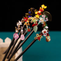 Chinese Style Hair Pins Ancient Costume Hairpin Wooden Imitation Jade Flower Tassel Step Rocking Hair Stick Girl Hanfu Headdress