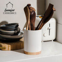 SWEEJAR ที่วางเครื่องครัวไม้ด้านล่างเครื่องครัวเซรามิก Crock Jar สำหรับ Spatulas Paddle ที่ตักอาหารเครื่องมือ