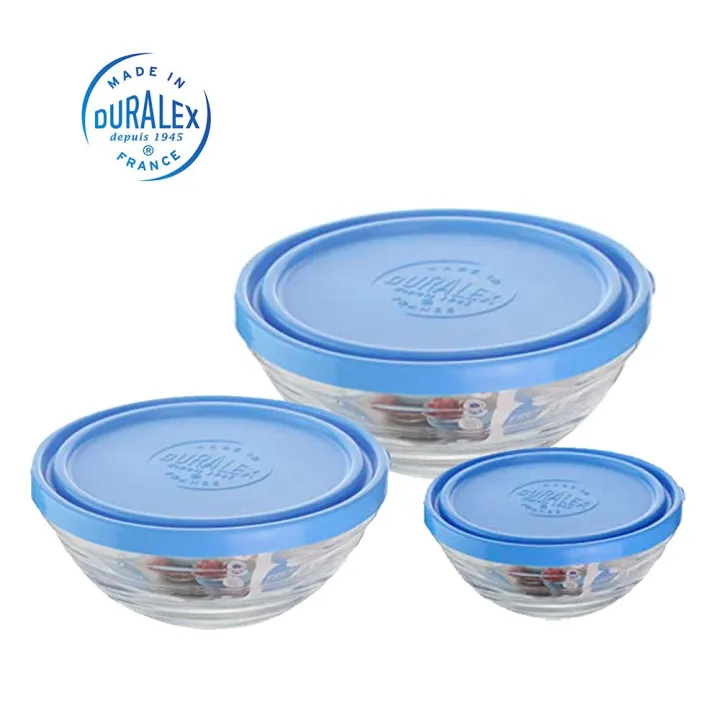 EASY123CO Round Bowl + Lid 3pcs Set Duralex Stackable Tempered Glass ...