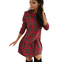 Sale Christmas Dress Ruffles Long Sleeve Plaid Print Casual A-Line Mini Dress Autumn Winter O Neck Female Vestidos Clothes D30