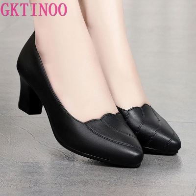 GKTINOO Women Leather Shoes Pumps Black High Heels Soft Office Work Shoes 2021 Fashion Luxury Platform Designer Non Slip Shoes