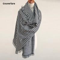 {Warm scarf}ยี่ห้อผ้าห่มผ้าพันคอสำหรับผู้หญิงลายสก๊อตสีดำและสีขาว Houndstooth แคชเมียร์อบอุ่นหนายาว Pashmina ผ้าคลุมไหล่ผ้าพันคอ