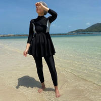 PEIFU 2021 Muslim Swimwear Women Modest Patchwork Hijab Long Sleeves Sport Swimsuit 3pcs Islamic Burkini Wear Bathing Suit S-4XL