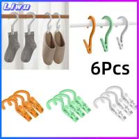 LIWU 6 Pcs พร้อมตะขอเกี่ยว เสื้อผ้า PEGS กันลม พลาสติกทำจากพลาสติก คลิปกรองอากาศถุงเท้า คุณภาพที่ดี กันลื่น คลิปอบแห้ง เสื้อผ้าสำหรับเด็ก