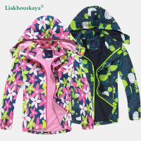 Jacket Girls Kids Waterproof Warm Winter Rain Jacket Fashion Thin Flower Hooded Baby Kids Children Coat Zipper Windbreaker