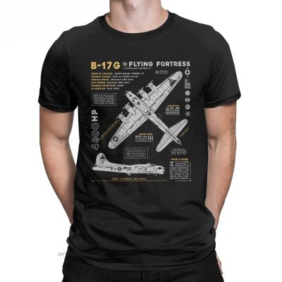 เสื้อยืดผู้ชาย B-17ป้อมปราการฝ้ายบินเสื้อยืดนักสู้คอกลมแขนลำลองขาสั้นแฟชั่นพิมพ์ลาย100%