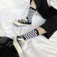 BA Checkered Crew Socks Multi Colour Men Women Cotton Comfy Brethable Pattern Plaid Hipster Streetwear Harajuku Stokin