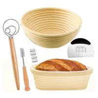 Bread Proofing Basket SET of 2 with Kit-Round and Ovel Bread Baking Bowl Tools -Bread Lame- Dough Scraper