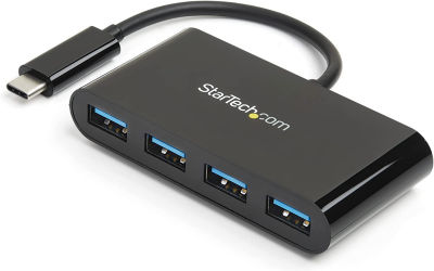 ‎StarTech StarTech.com 4-Port USB-C Hub - Portable USB-C to 4X USB-A Hub - Bus-Powered USB 3.1 Gen 1 Type-C Hub - USB 3.0 Port Expander (HB30C4AB) 0.6"x1.6"x3.1" Black