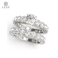 LESF 0.8กะรัต Mmoissanite ชุดแหวนหมั้นสำหรับผู้หญิง925 Gratis Ongkir แหวนแต่งงานเงิน