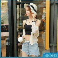 Reviln สายเดี่ยวสีพื้น อกเว้า แบบครึ่งตัว เสื้อทับ เนื้อผ้าใส่สบาย womens vest