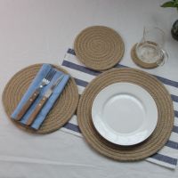 Japanese Style round Handmade Linen Woven Placemat Household Creative Insulation Pad Anti-Scald Pan Mat Cup Mat Bowl Mat