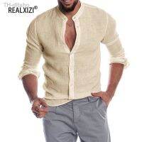 ♟ Mens Shirts Cotton Sleeve Collar Cardigan V Neck T-shirt Handsome Beach Male