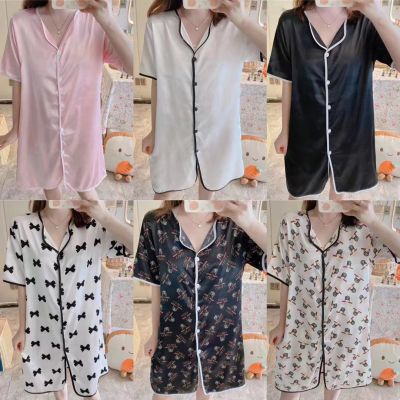 🌸พร้อมส่ง🌸ชุดนอนเดรส ชุดนอนกระโปรงผ้าซาติน ผ้านุ่ม ใส่สบาย Size M-XXL