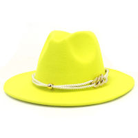 เรืองแสงสีเหลืองแจ๊ส Fedora หมวกฤดูใบไม้ร่วงฤดูหนาวสตรีรู้สึกหมวก Fedoras หมวกปีกใหญ่สำหรับผู้หญิงเลดี้วินเทจคริสตจักรแจ๊สหมวก